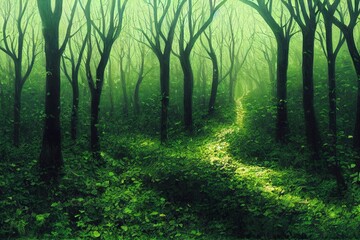 Fototapeta na wymiar Tunnel magic forest green. High quality illustration