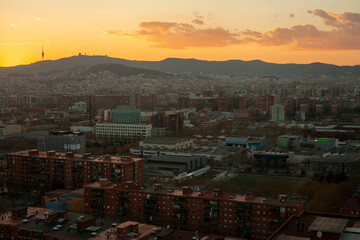 Cityscape of Barcelona and mount tibidabo during sunset