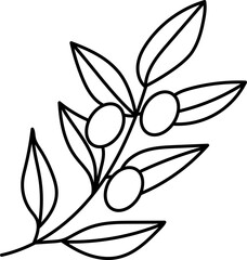 Olives with Leaves Line Art Vector Minimal Illustration