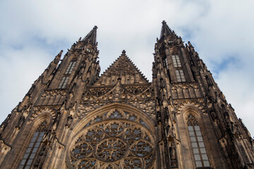 Fototapeta na wymiar outside of Prague Cathedral facade gothic architecture, Czech Republic