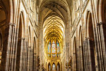 Inside of Prague Cathedral gothic architecture of , Czech Republic