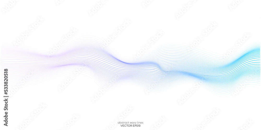 Poster Vector wave lines smooth flowing dynamic blue purple pink gradient isolated on white background for concept of technology, digital, communication, science, music
