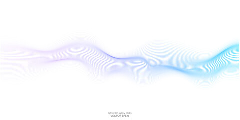 Vector wave lines smooth flowing dynamic blue purple pink gradient isolated on white background for concept of technology, digital, communication, science, music © korkeng