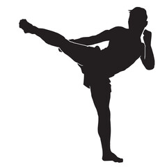 Male silhouette Muay Thai kickboxing kick boxer boxing men isolated. Thai Boxing fight traditional dance before fight, Vector illustration - obrazy, fototapety, plakaty