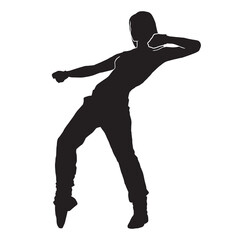 Fototapeta na wymiar silhouette of a Young woman street dancing hip hop dancer on white background