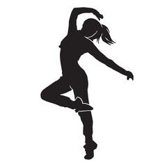 Fototapeta na wymiar silhouette of a Young woman street dancing hip hop dancer on white background