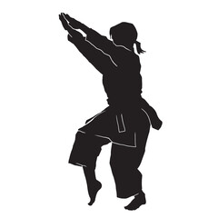young kata karate Girl silhouettes Vector Sport