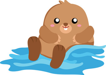 Cute Beaver Pond Animal Illustration Vector Clipart