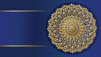 Greeting card design in gold color. Mandala style decorative mandala background design.