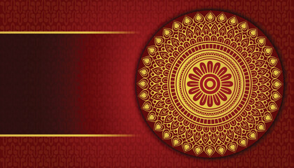 Greeting card design in gold color. Mandala style decorative mandala background design.