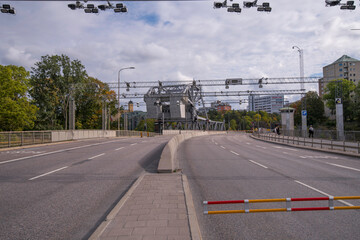 Counter Weight Bridge, road closed for opening an autumn afternoon day in Stockholm