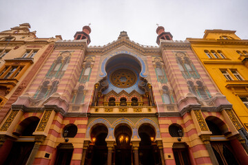 Jerusalem Synagogue , Moorish and Art Nouveau Synagogue  in Prague old town during winter . Prague...