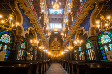Fototapeta premium Jerusalem Synagogue , Moorish and Art Nouveau Synagogue in Prague old town during winter . Prague , Czech : December 12 , 2019
