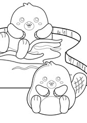 Obraz premium Cute Beaver Pond Animal Coloring Pages A4 for Kids and Adult