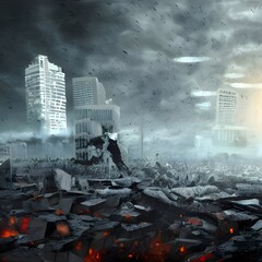 The doomsday scene of a catastrophe, digital illustration.