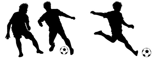 손그림으로 그린 축구선수와 축구공의 실루엣 일러스트 