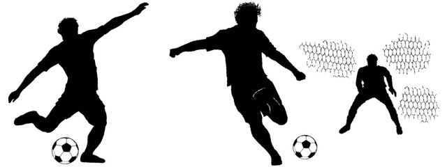손그림으로 그린 축구선수와 축구공의 실루엣 일러스트 
