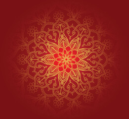 Decorative golden mandala with red colour background