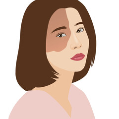 Red birthmark nevus of ota on females face, illustration on white background