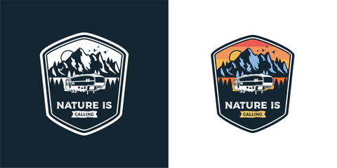 Retro Vintage logo badge adventure and outdoor mountains for sticker, t-shirt, hat, poster design
