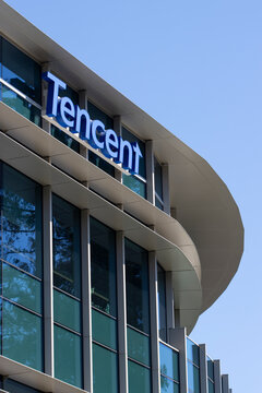 Palo Alto, CA, USA - May 4, 2022: Exterior view of the U.S. headquarters of Tencent, a Chinese multinational technology and entertainment conglomerate and holding company, in Palo Alto, California.
