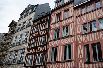 Walking in old centrum part of Rouen city, streetview, tourists destination city in Normandy, France