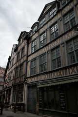 Walking in old centrum part of Rouen city, streetview, tourists destination city in Normandy, France
