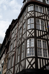 Walking in old centrum part of Rouen city, streetview, tourists destination city in Normandy, France