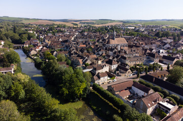 North of Burgundy wine making region, view on Chablis village with famous white dry wine made from Chardonnay grape, wine tour in France