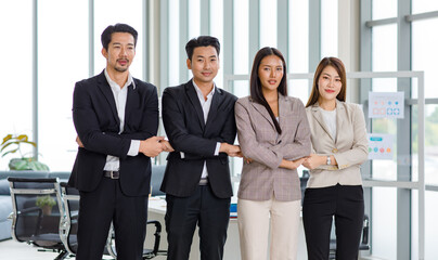 Millennial Asian professional successful male businessmen and female  businesswomen group in formal...