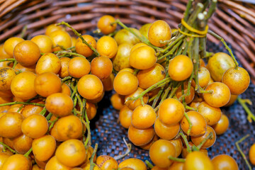 Fresh picked fruit yellow peel, market fruit shop