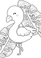 Cute Flamingo Bird Animal Coloring Pages A4 for Kids and Adult