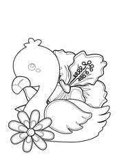Cute Flamingo Bird Animal Coloring Pages A4 for Kids and Adult