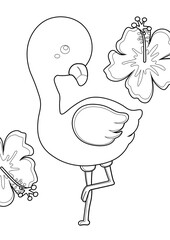 Cute Flamingo Bird Animal Coloring Pages A4 for Kids and Adult