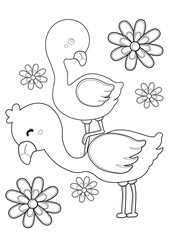 Cute Flamingo Bird Animal Coloring Pages A4 for Kids and Adult