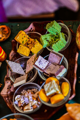 Beautiful Mix of Indian Traditional Sweets For Holidays and Festivals. Fresh Happy Colors. Worship With Favourit Food of Main Hindu God and Goddess. Colorful Food Wallpaper