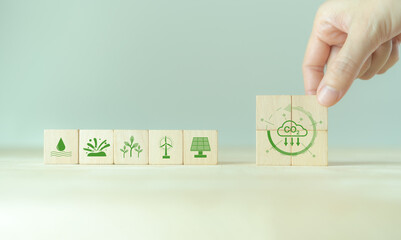 Renewable energy, sustainability, ecology concept. Carbon reduction strategy and action to limit climate change and global warming. Environmental protection, renewable, sustainable energy sources.