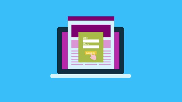 New audience signup adding email information, blog content subscription management conceptual animation.