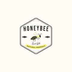 honeybee vintage logo vector minimalist illustration design, honey bee insect logo design