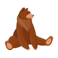 Bear. Cute cartoon grizzly sitting isolated on white. Vector illustrations for wildlife, predators, mammal animals concept