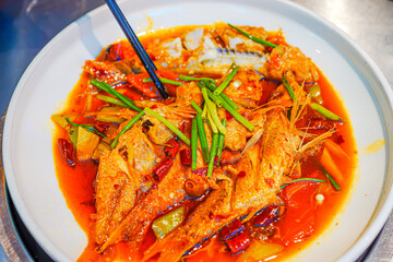 Close up of a dish in the delicious sauce fish restaurant