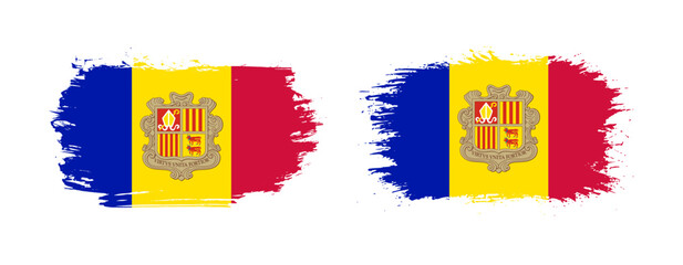 Set of two grunge brush flag of Andorra on solid background