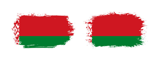 Set of two grunge brush flag of Belarus on solid background
