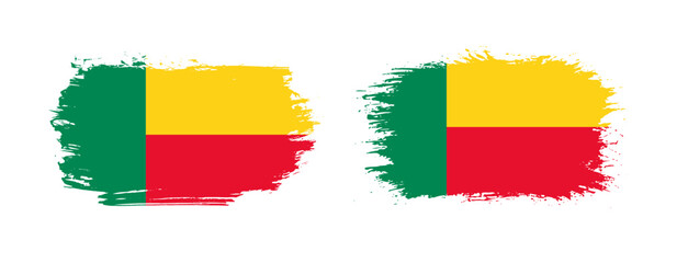 Set of two grunge brush flag of Benin on solid background