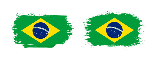 Set of two grunge brush flag of Brazil on solid background