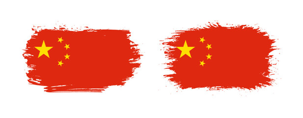 Set of two grunge brush flag of China on solid background