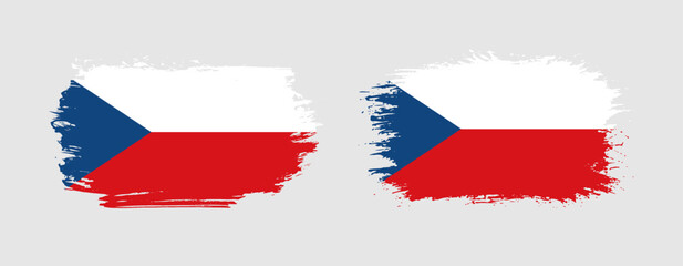 Set of two grunge brush flag of Czechia on solid background