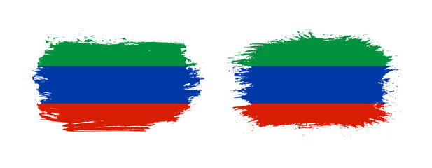 Set of two grunge brush flag of Dagestan on solid background