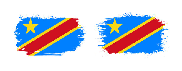 Set of two grunge brush flag of Democratic Republic of the Congo on solid background