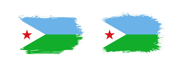 Set of two grunge brush flag of Djibouti on solid background